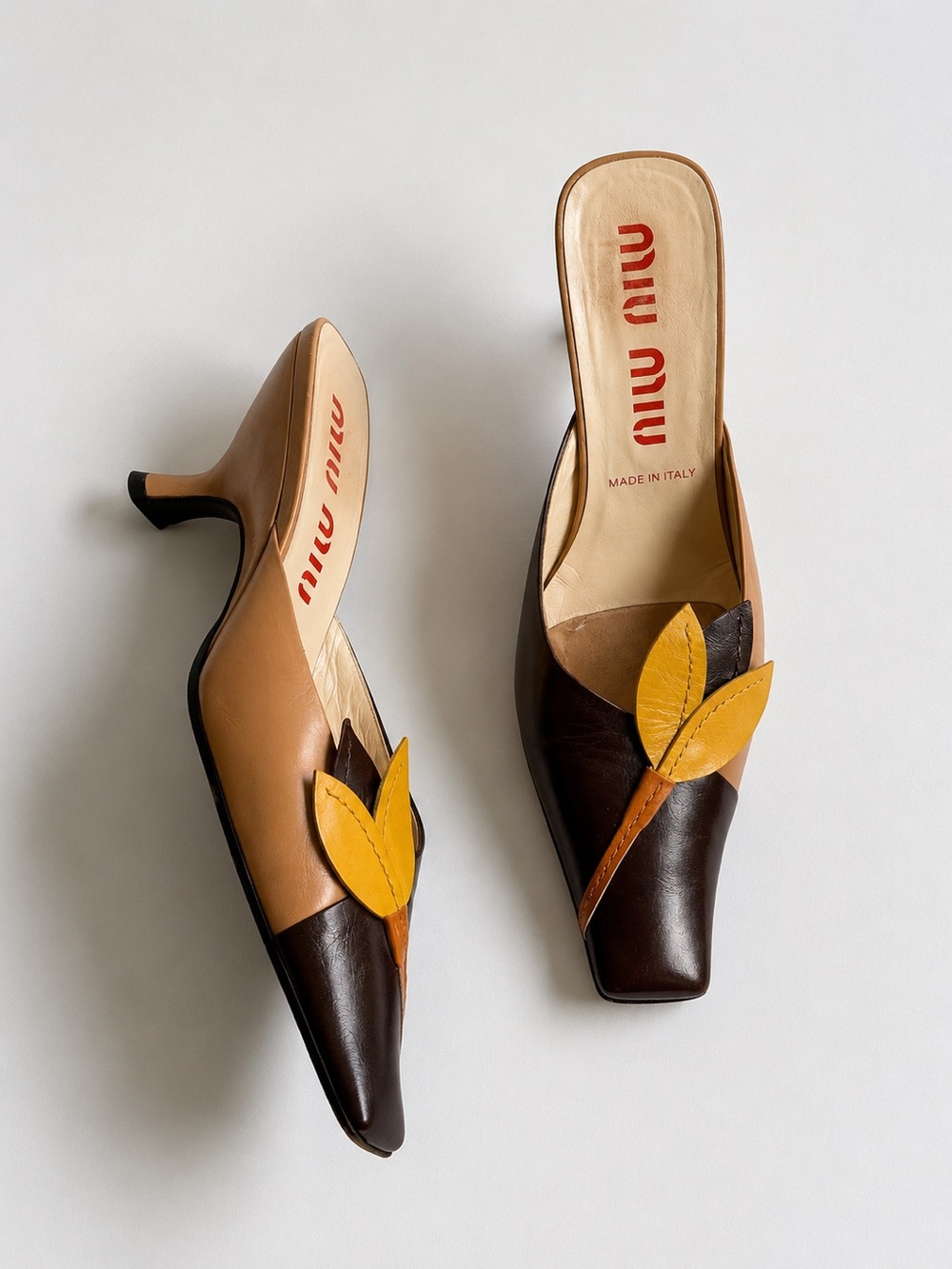 Vintage 2000s Miu Miu Appliqué Kitten Heel Mules Size 36